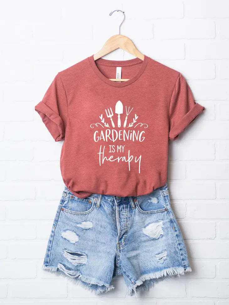 Gardening Is My Therapy Short Sleeve Graphic Tee