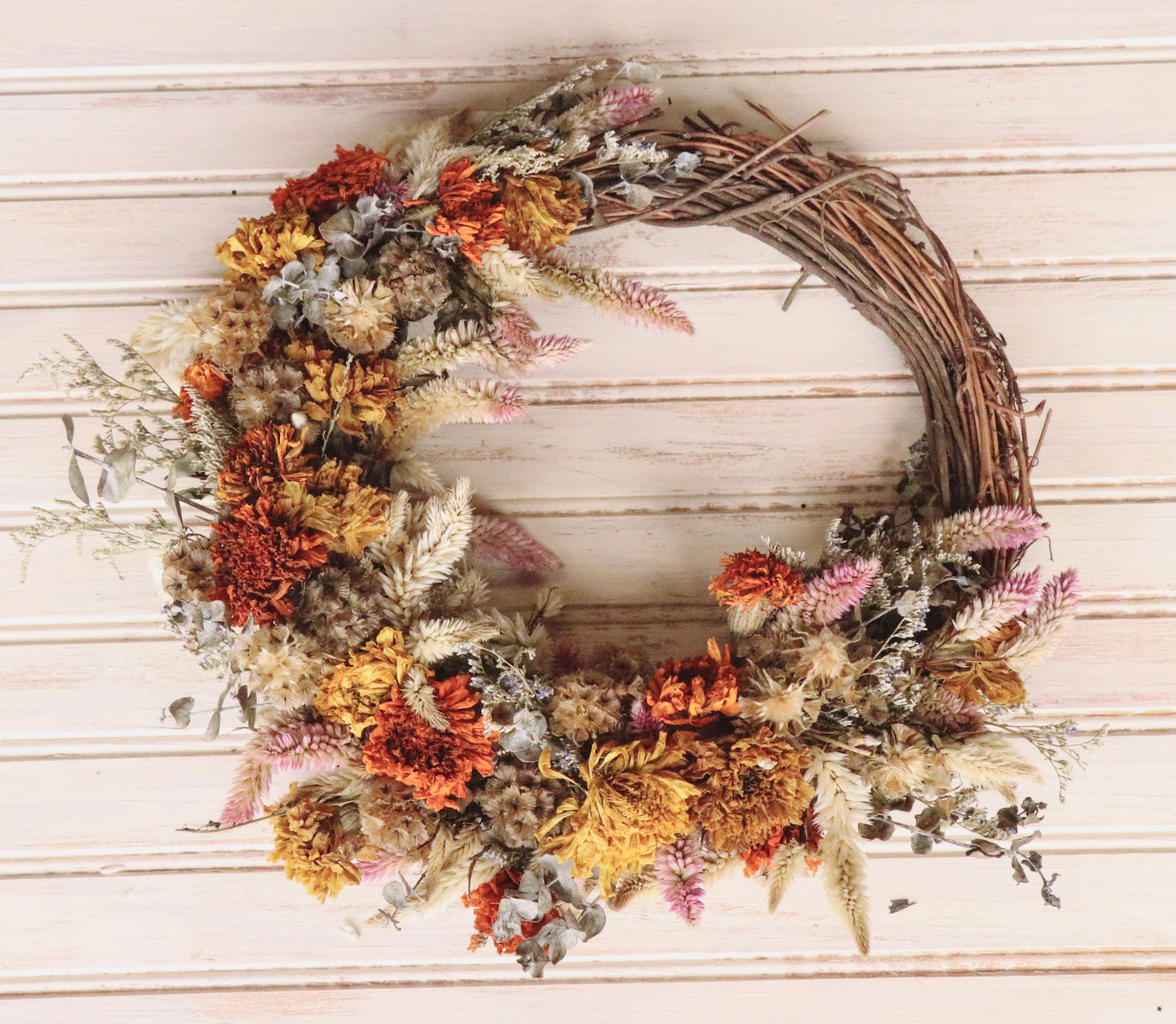 Dried Grapevine Wreath - Orange & Yellow - Small