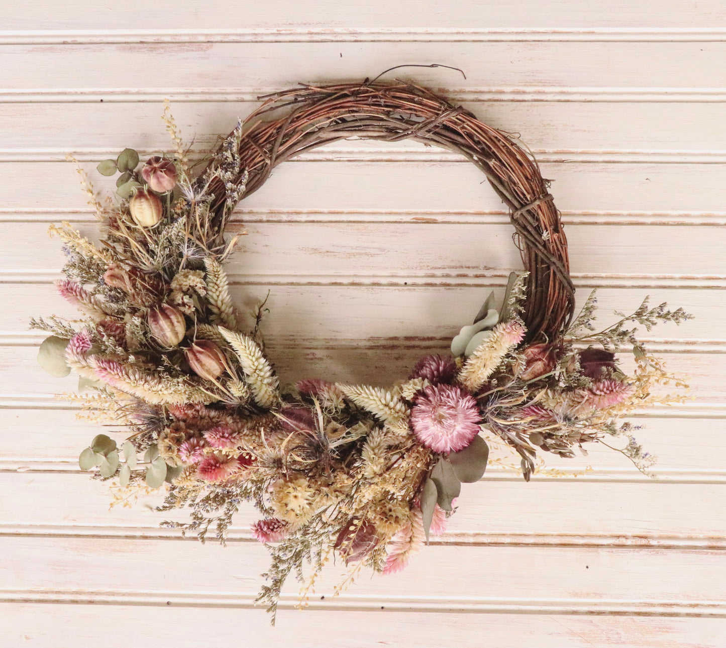 Dried Grapevine Wreath - Pink & Purple - Small