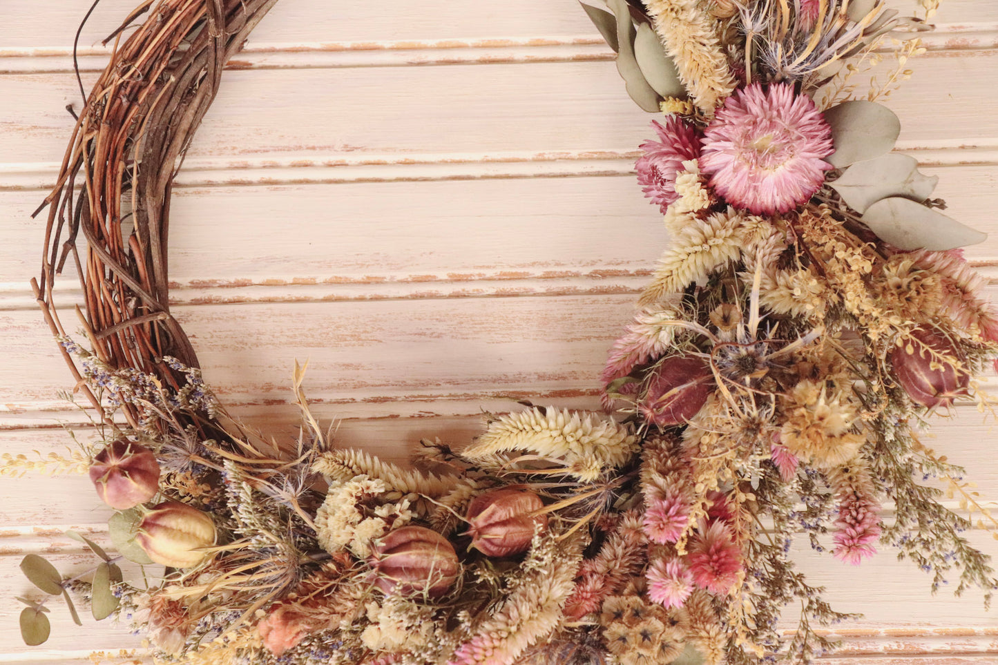 Dried Grapevine Wreath - Pink & Purple - Small