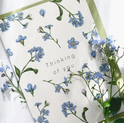 Greeting Card- Thinking of you with blue flowers