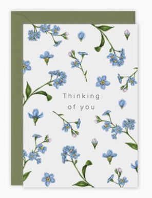 Greeting Card- Thinking of you with blue flowers